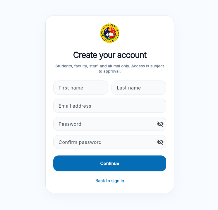 MyNORSU account creation screen explaining that access is subject to approval